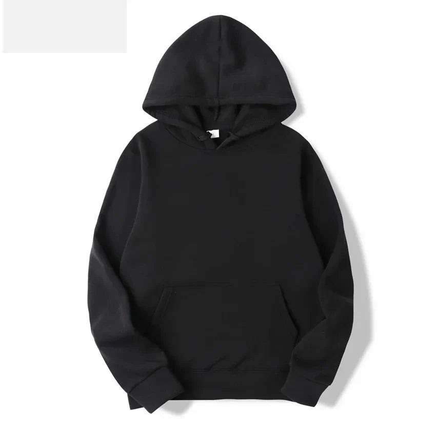 Unisex plus size heavyweight American High Street Hoodie by TrendLux Wear in fleece, showing front view in black color.