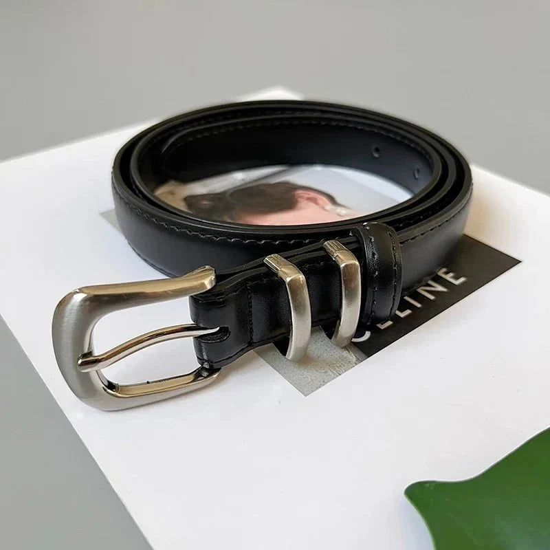 Women's real leather jeans belt by TrendLux Wear featuring classic buckle and sleek design for casual or stylish outfits.