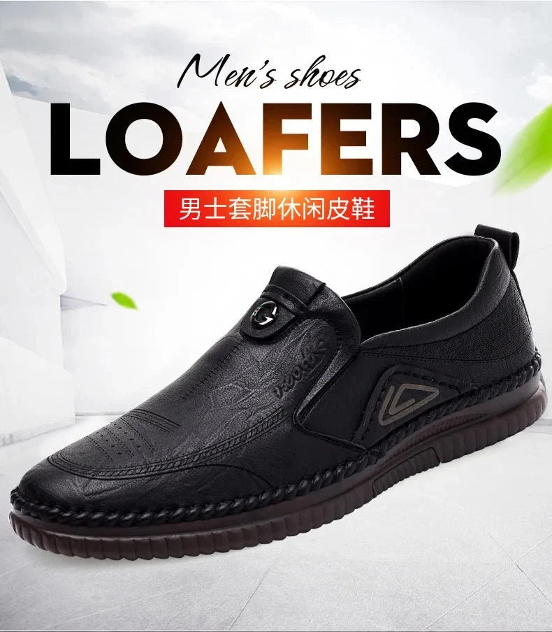 Men's genuine leather slip-on loafers by TrendLux Wear with breathable soft sole and moccasin design, casual and comfortable footwear.