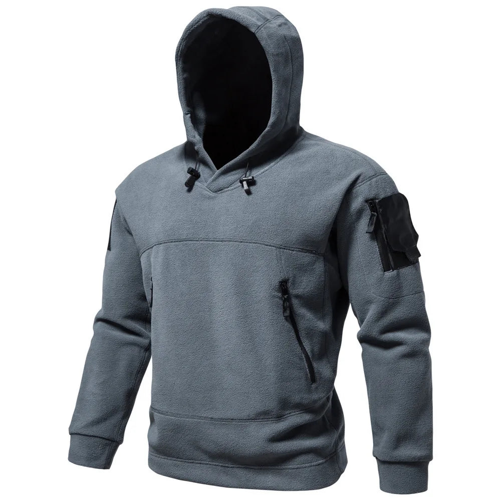 Men's tactical outdoor hoodie by TrendLux Wear, thick fleece sportswear for autumn and winter, available in size S to 3XL.