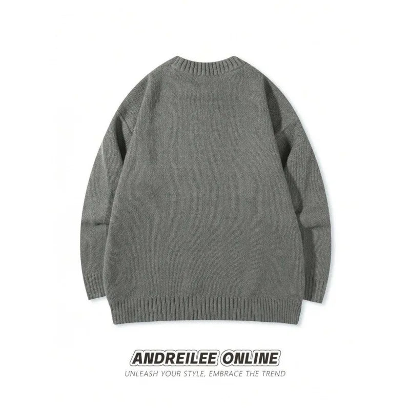 TrendLux Wear minimalist fleece-lined crew neck knit sweater in slim fit, available in four colors, shown in a close-up image.
