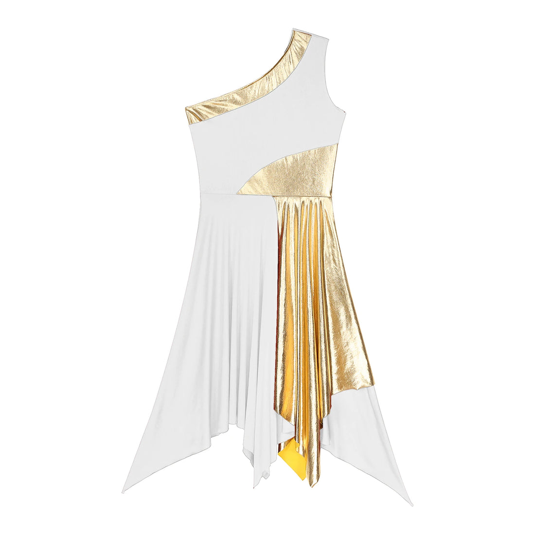 TrendLux Women's Polyester-Spandex One-Shoulder Metallic Lyrical Dance Worship Dress