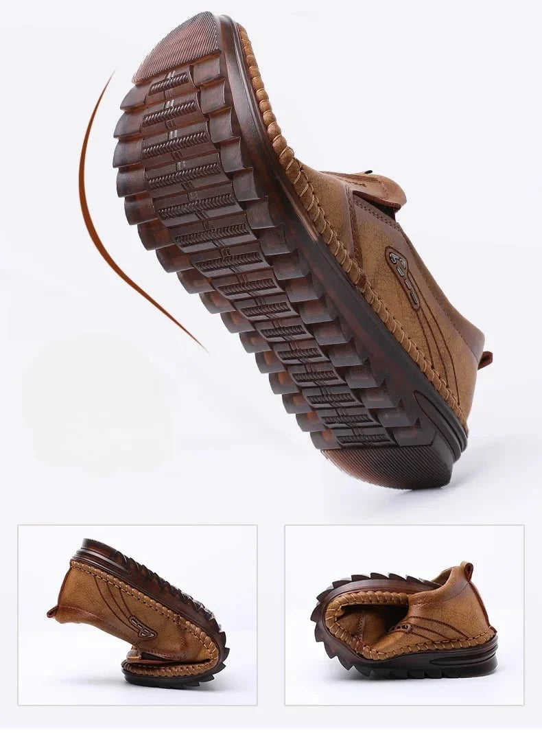 Men's handmade PU leather moccasin sneakers by TrendLux Wear featuring soft soles and breathable casual business loafer style.