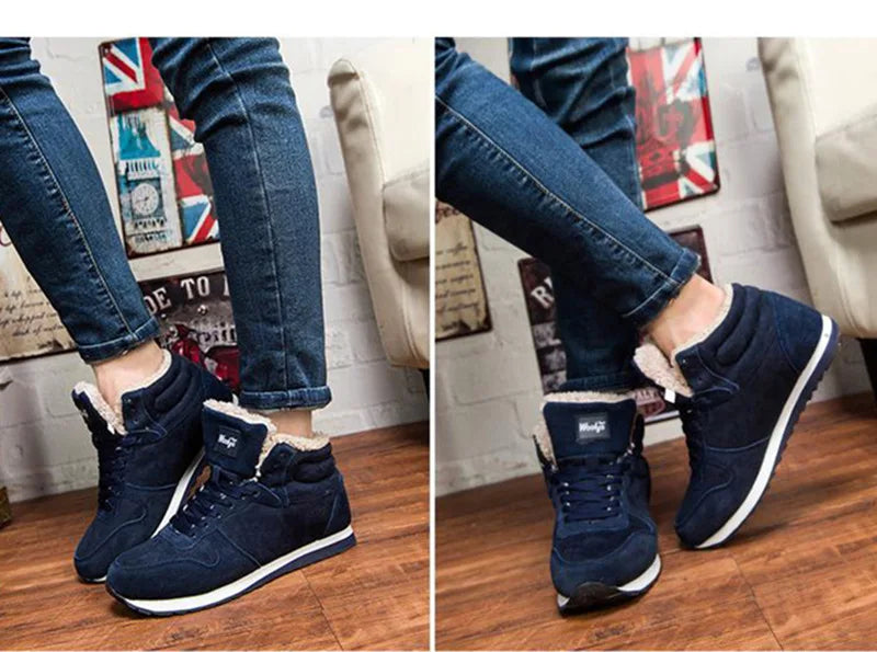 Men's Winter Lace-Up Fur Plush Ankle Boots – Warm Snow Boots Plus Size