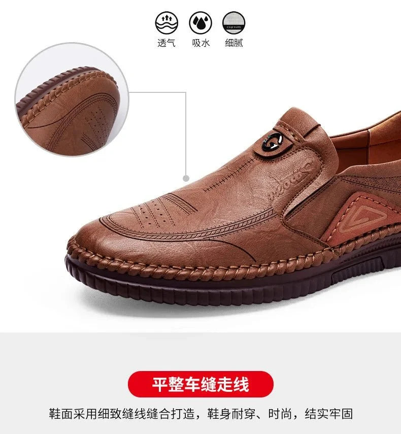 Men's genuine leather slip-on loafer sneakers with breathable soft sole and moccasin design by TrendLux Wear
