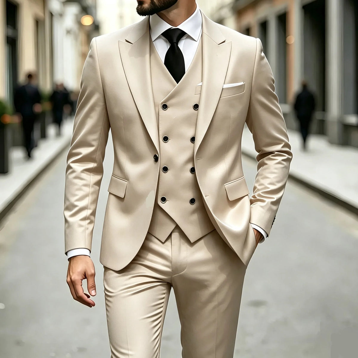 Men's Peak-Lapel Three-Piece Tuxedo Suit
