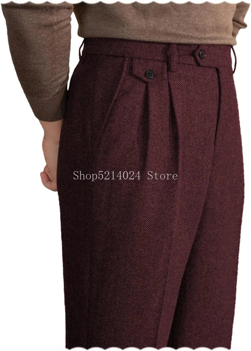 Men's Vintage Herringbone Dress Trousers