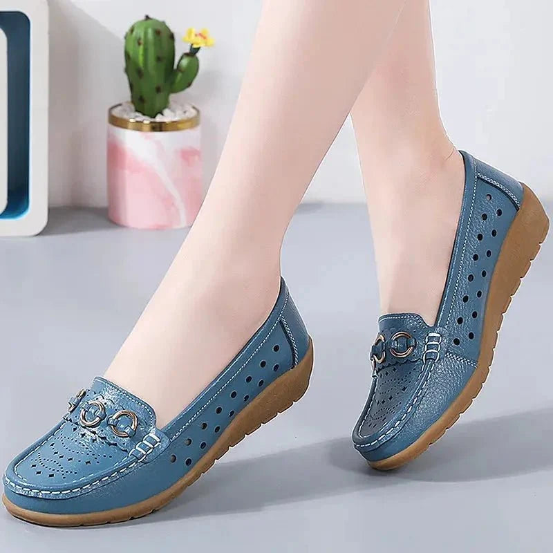 Women's breathable hollow wedge loafer pumps by TrendLux Wear, featuring stylish design and comfortable slip-on shoes.