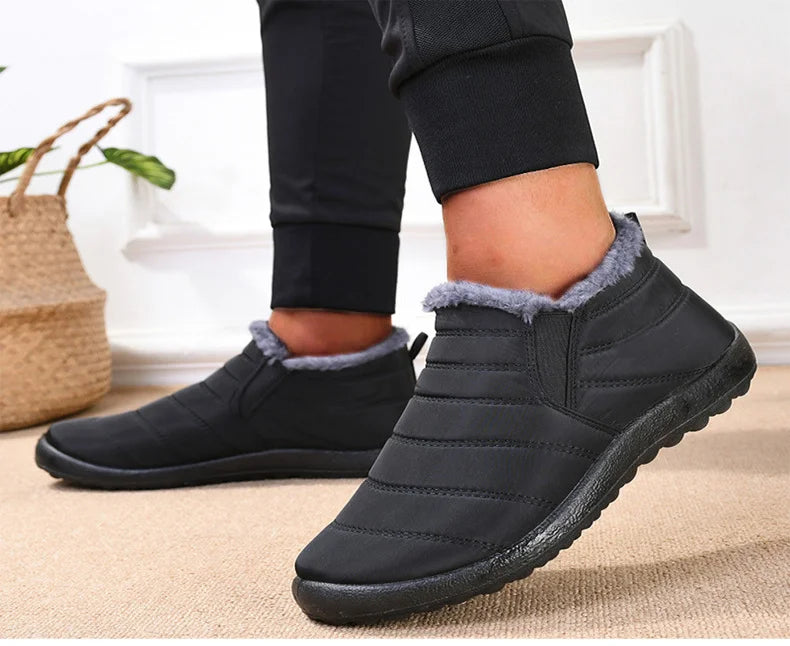 Men's Slip-On Fur Snow Ankle Boots – Warm Winter Plush Footwear
