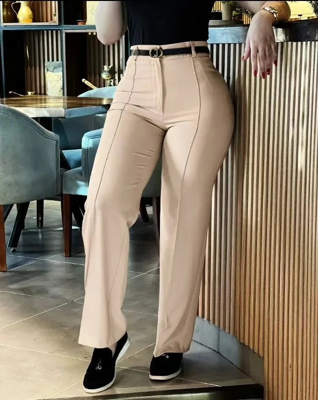 Women's high waist straight leg work pants by TrendLux Wear, slim fit elegant trousers in classic design.