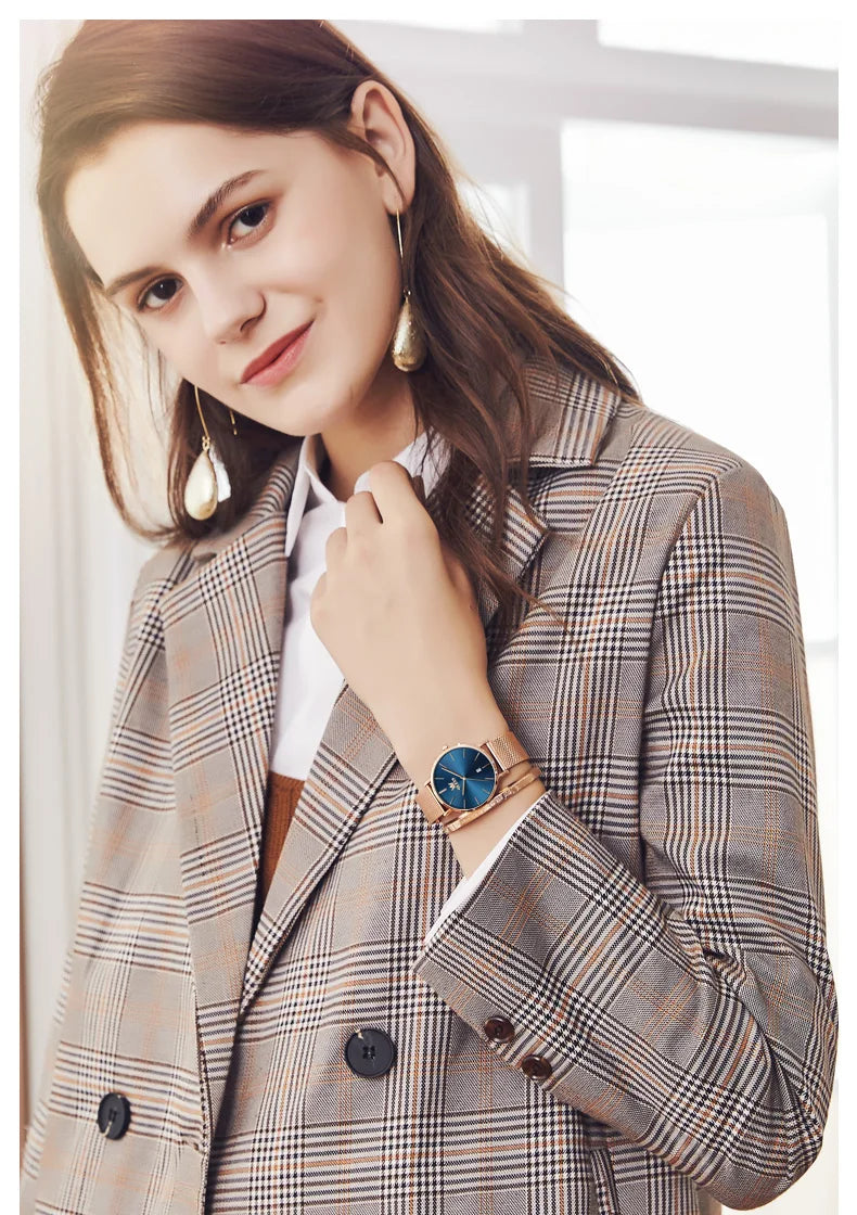 TrenLux Wear OLEVS Women's Rose Gold Luxury Stainless Steel Bracelet Quartz Gift Set TrenLux Wear