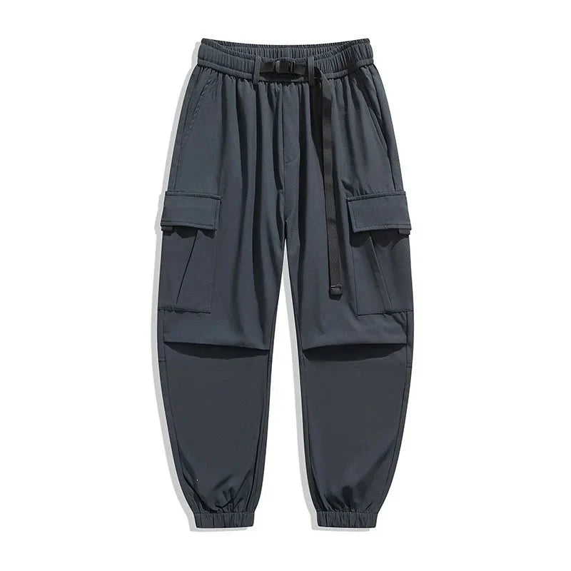 Men's wide leg casual trousers by TrendLux Wear, high street loose fit multi-pocket pants in various colors, shown in the image.