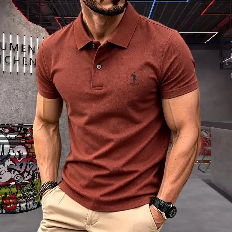 Men's Embroidered Cotton Short-Sleeve Polo