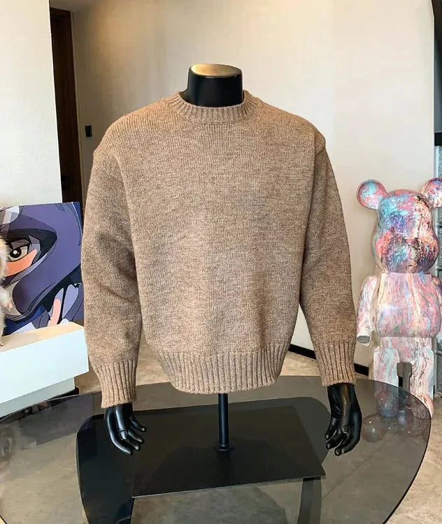 Men's cashmere-blend round neck pullover sweater by TrendLux Wear in five colors, featuring a cozy autumn winter knit.
