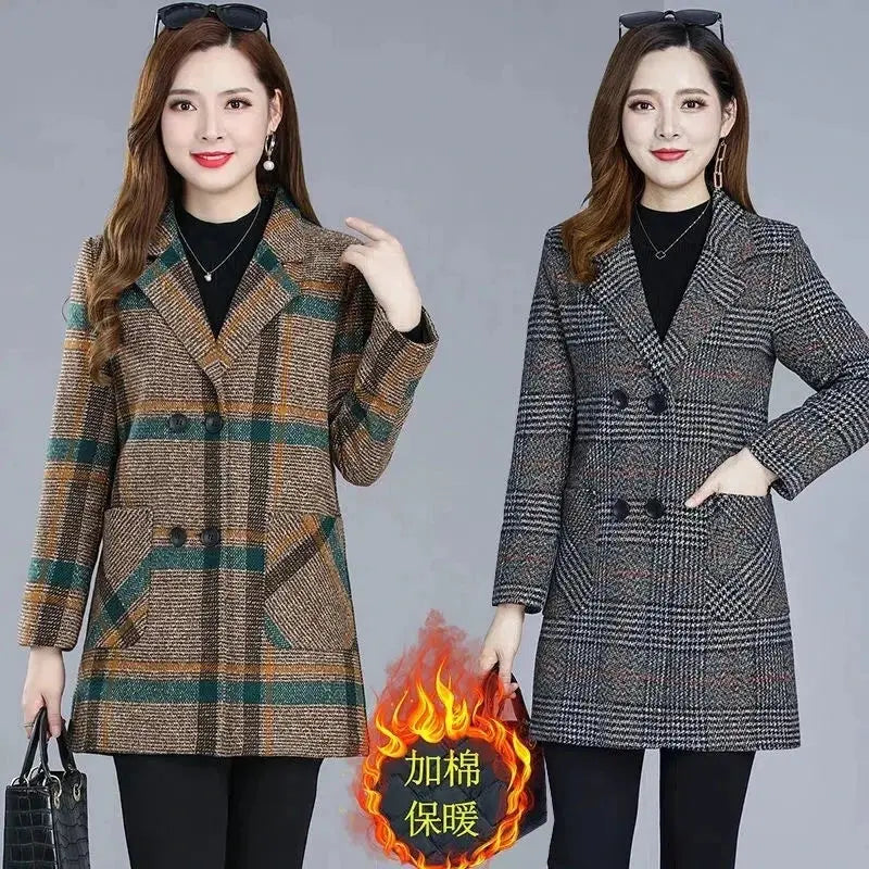 TrenLux Wear Women's Plaid Woolen Overcoat — Elegant Double-Breasted Autumn Winter Coat TrenLux Wear