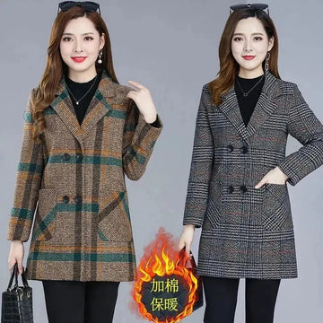 TrenLux Wear Women's Plaid Woolen Overcoat — Elegant Double-Breasted Autumn Winter Coat TrenLux Wear