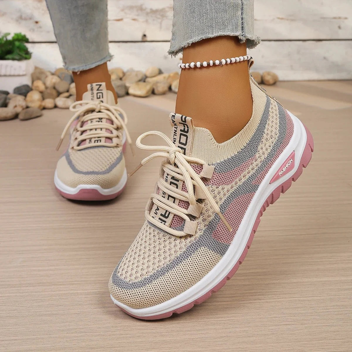 Women's Two-Tone Casual Sneakers | Lace-Up Fabric Low-Top Shoes | Summer 2026 - TrendLux Wear