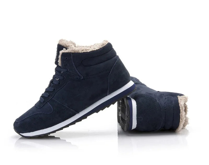 Men's Winter Lace-Up Fur Plush Ankle Boots – Warm Snow Boots Plus Size