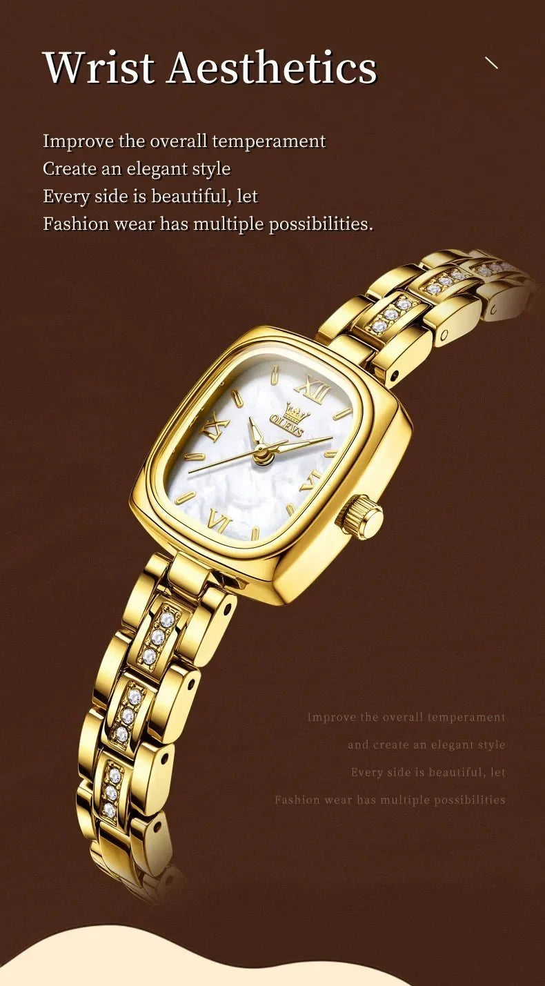 TrendLux Wear OLEVS women's luxury square watch with a sleek black strap and elegant silver case, stylish and sophisticated design.