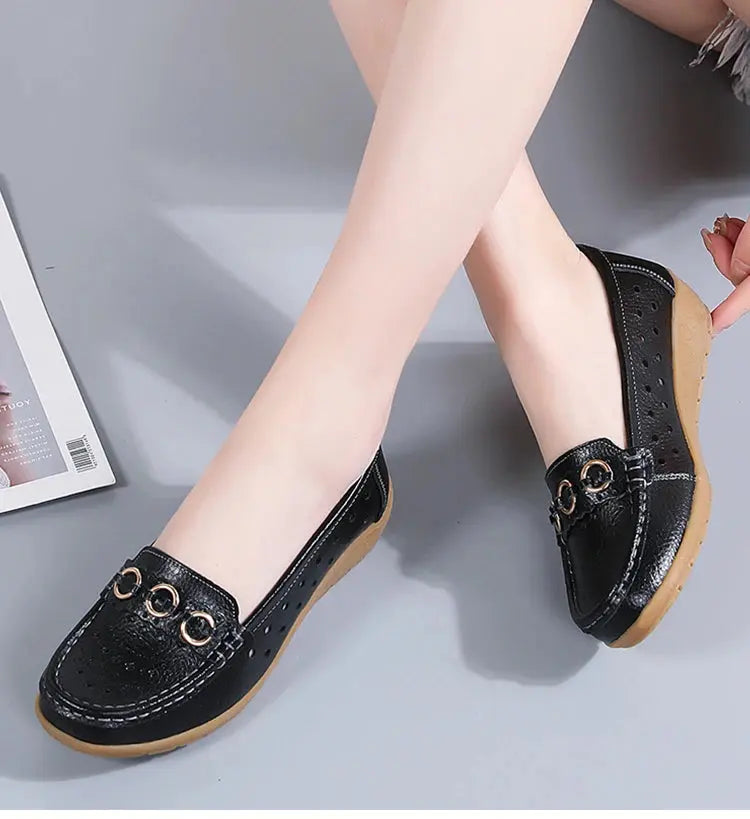 TrenLux Wear Women's Breathable Hollow Wedge Loafer Pumps — Slip-On Leather Flats, Sizes 35–44 TrenLux Wear
