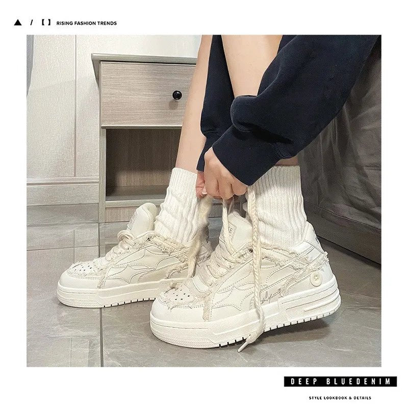 Unisex Retro Star Leather Sneakers by TrendLux Wear featuring star design, casual style, and comfortable leather construction.