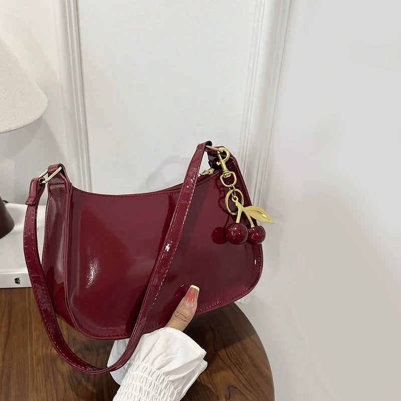 TrenLux Wear Women's Pure Leather Solid Colour Cherry Pendant  Bag TrenLux Wear