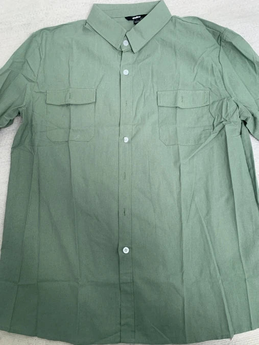 Men's casual linen and denim shirt by My Store 5, front view showing button-up design and classic collar in size S to 3XL.