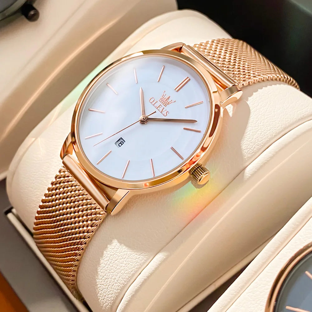 TrenLux Wear OLEVS Women's Rose Gold Luxury Stainless Steel Bracelet Quartz Gift Set TrenLux Wear