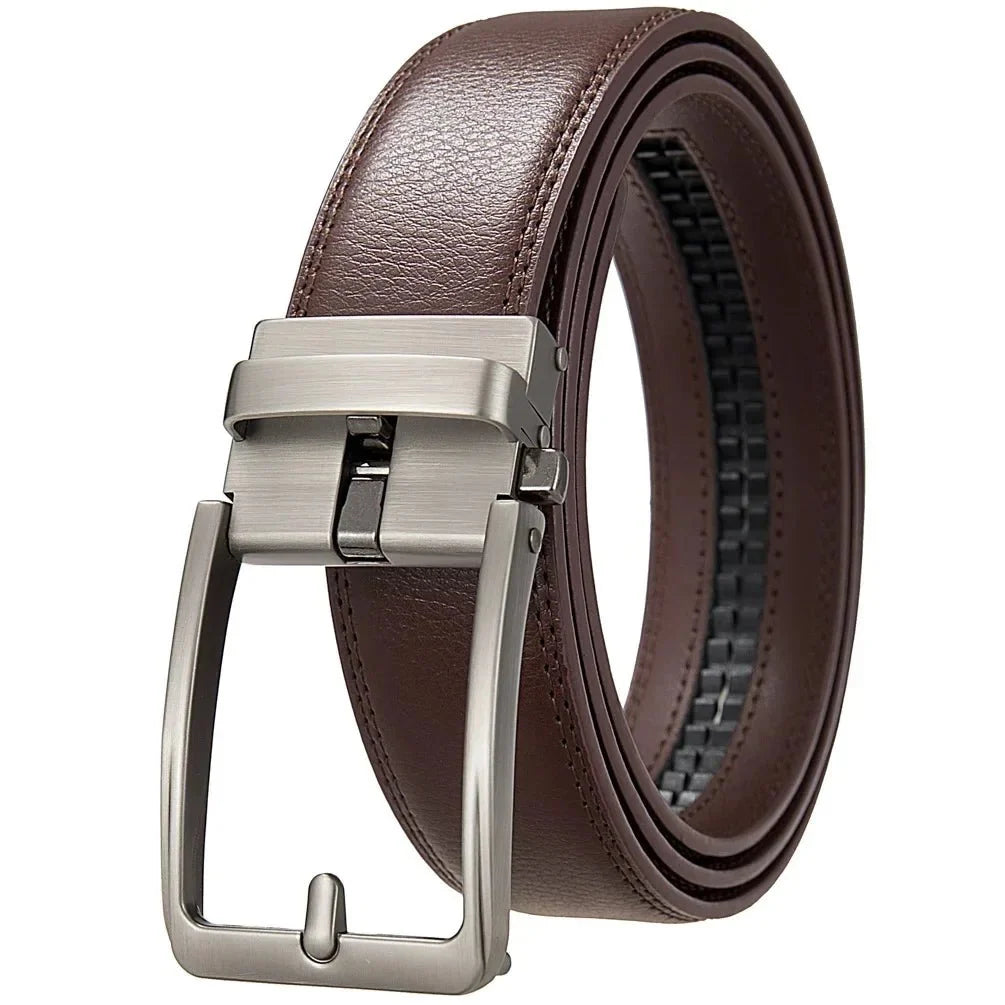 Men's genuine leather belt with luxury automatic buckle in brown and black, adjustable from 105 to 170cm, by TrendLux Wear.
