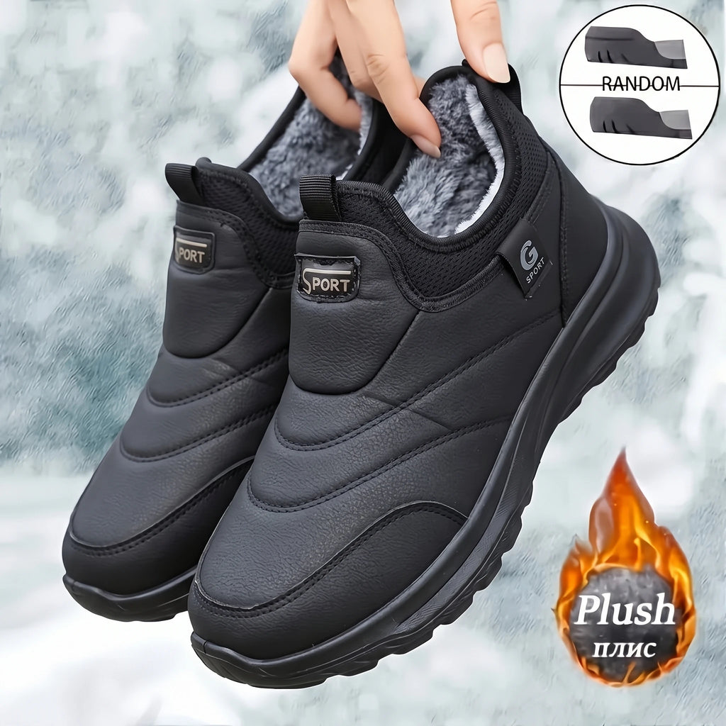 Men's Waterproof Slip-On Winter Snow Sport Shoes – Plush Lined Thick Heel