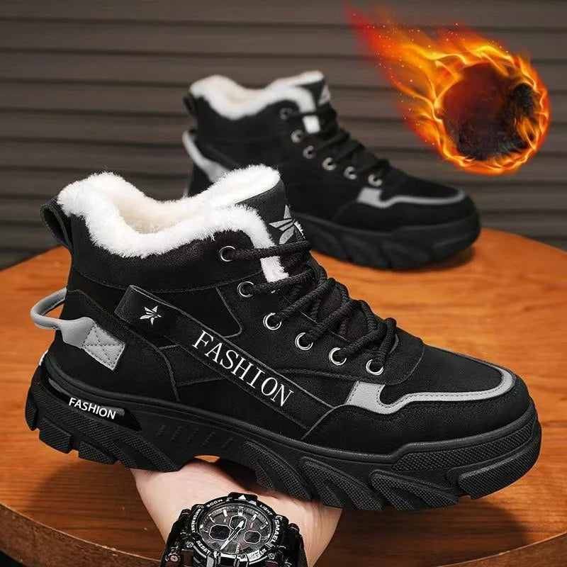 Men's Classic Retro Winter Snow Boots – Warm Plush Lace-Up Outdoor Shoes