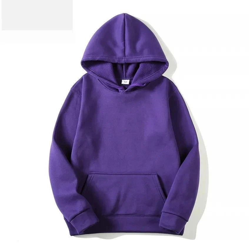 Unisex heavyweight American high street hoodie by TrendLux Wear in plus size fleece pullover style, shown in black with front pocket