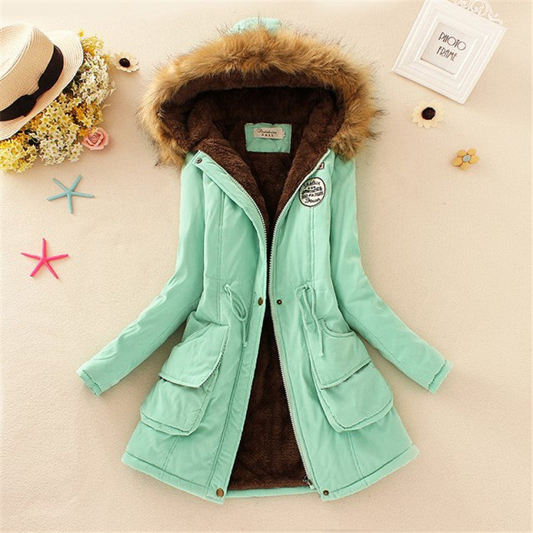 Women’s Military Hooded Puffer Parka – Cotton-Filled Fur-Trimmed Winter Coat