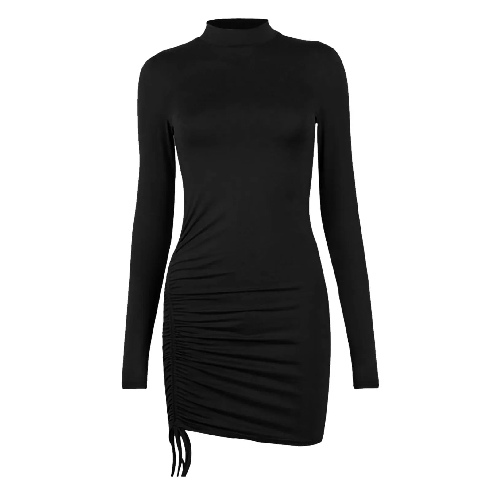 TrendLux Women's Polyester-Spandex Drawstring O-Neck Bodycon Dress