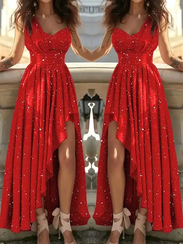 TrendLux Women's Polyester A-Line Deep V-Neck Cocktail Party Gown