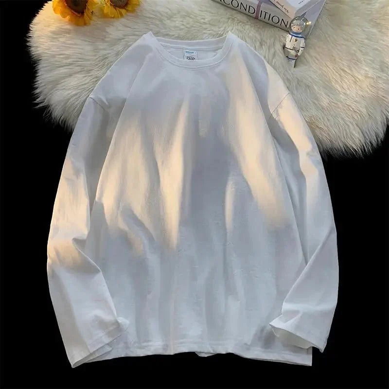 Unisex oversized long sleeve blank T-shirt in white from My Store 5, featuring a loose fit and casual streetwear style.