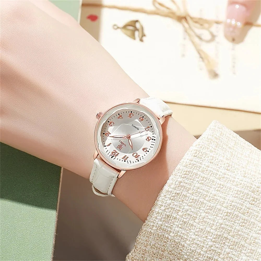 Women's casual Arabic-style watch by TrendLux Wear featuring a simple, elegant design with a round dial and leather strap.