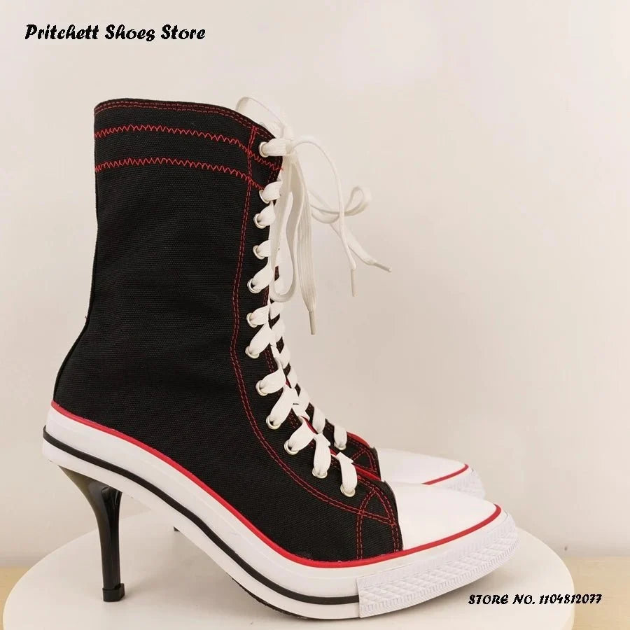 Women's Lace-Up Stiletto Ankle Boots | Pointed Toe High Heel Street Style Booties | Spring Autumn - TrendLux Wear