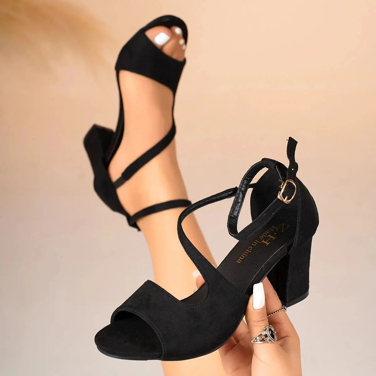 TrenLux Wear Women's Plus Size Zip Closure Heeled Open Toe Office Summer Sandals TrenLux Wear