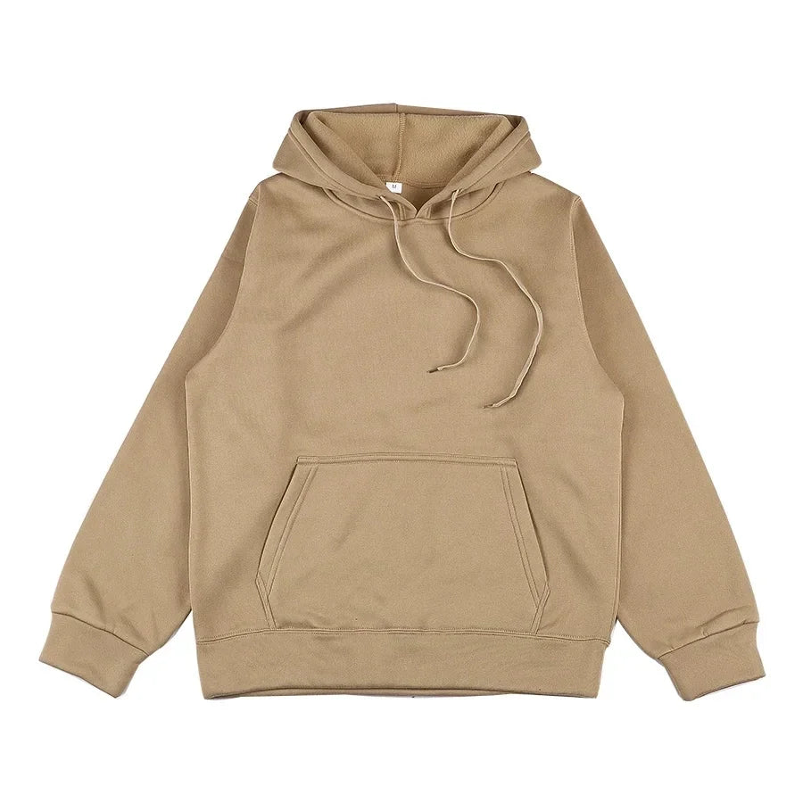 Unisex plus size heavyweight fleece hoodie by TrendLux Wear, in black with front pocket and hood, size S to 3XL.