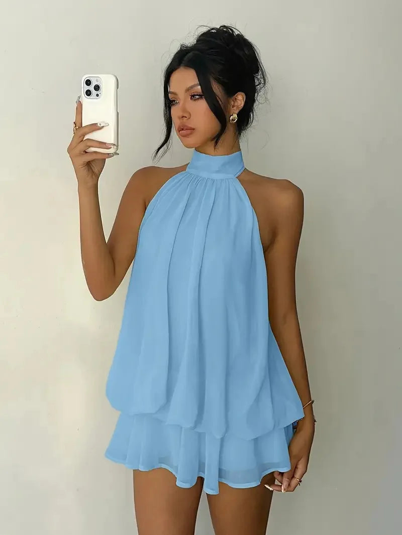 TrendLux Women's Polyester Backless Slim-Fit A-Line Beach Dress