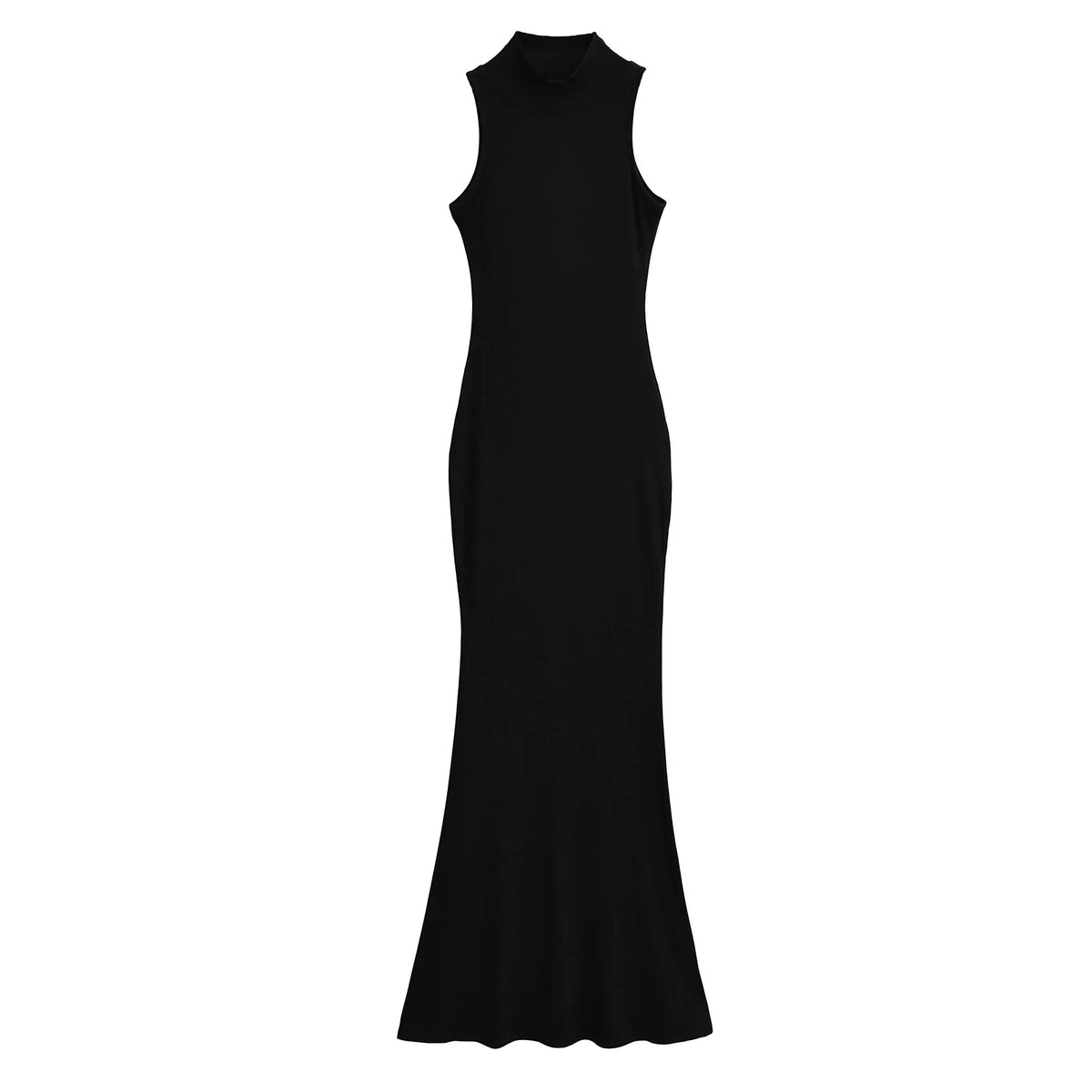 Women's knit turtleneck bodycon ankle-length maxi dress by The Glow Sanctuary, featuring a fitted silhouette and cozy fabric.