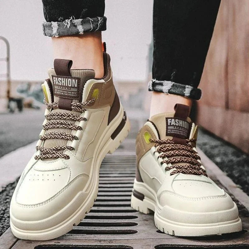 Men's high-top street sneakers by TrendLux Wear with non-slip soles and vulcanized ankle design, stylish and durable footwear.