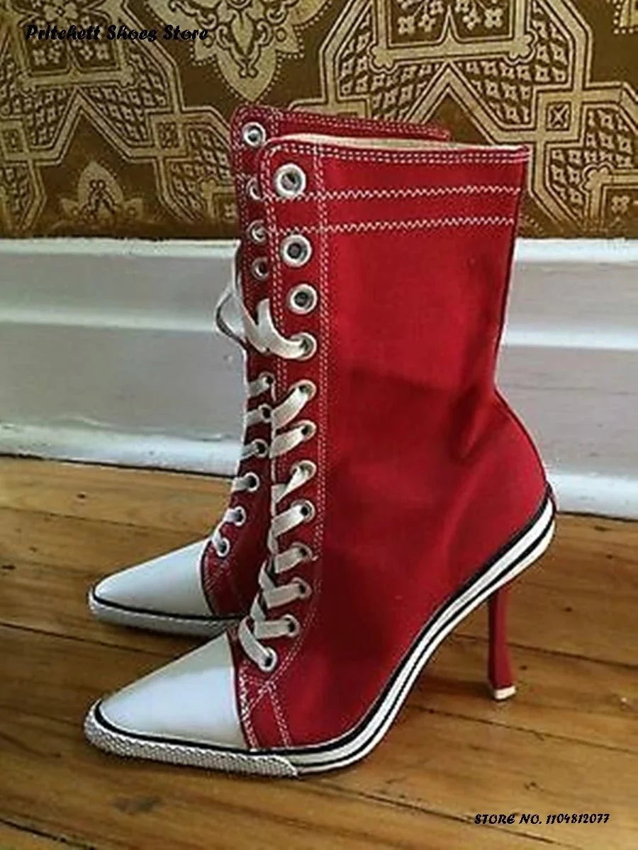 Women's Lace-Up Stiletto Ankle Boots | Pointed Toe High Heel Street Style Booties | Spring Autumn - TrendLux Wear