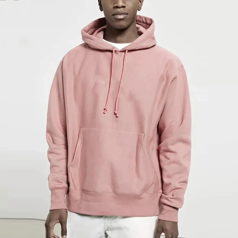 Men's TrendLux Wear Harajuku hoodie in black, casual streetwear pullover sweatshirt with a relaxed fit and hood.