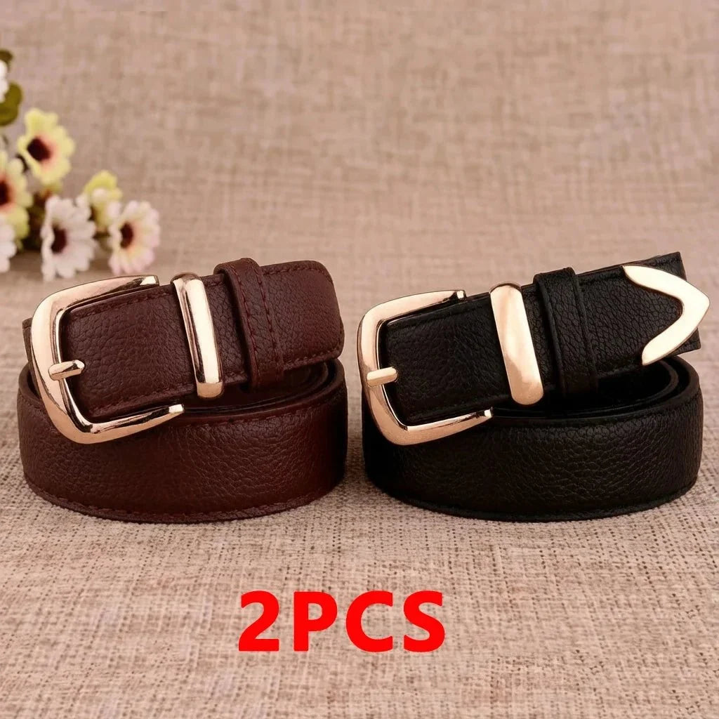 Women's vintage PU leather trouser belt with pin buckle by TrendLux Wear, showcasing a stylish and classic accessory.
