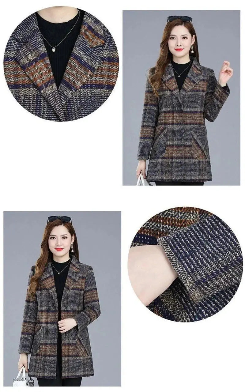 TrenLux Wear Women's Plaid Woolen Overcoat — Elegant Double-Breasted Autumn Winter Coat TrenLux Wear