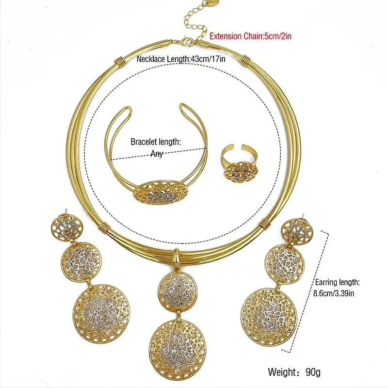Women's two-tone luxury jewellery set by TrendLux Wear, featuring matching necklace and earrings with elegant design.