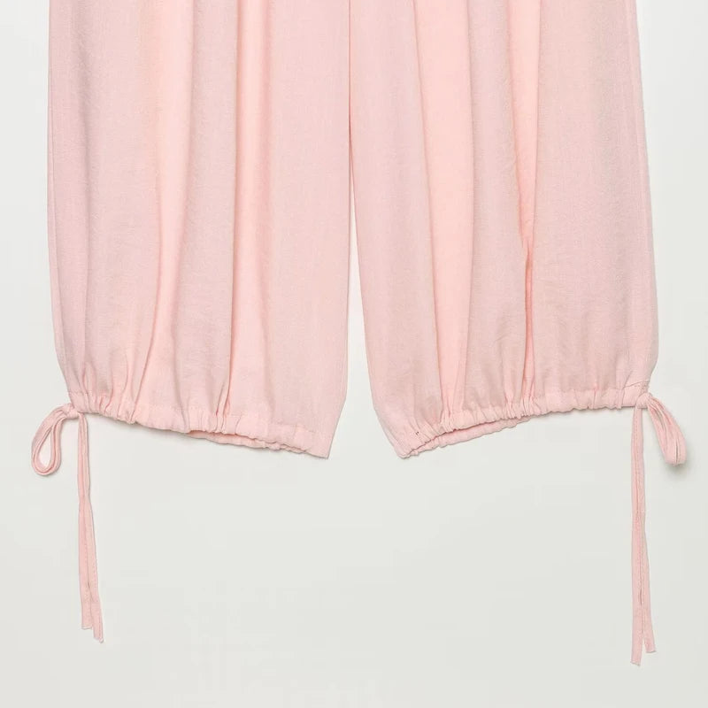 TrendLux Women's Pink High Waist Wide Leg Balloon Pants – Casual Summer Trousers
