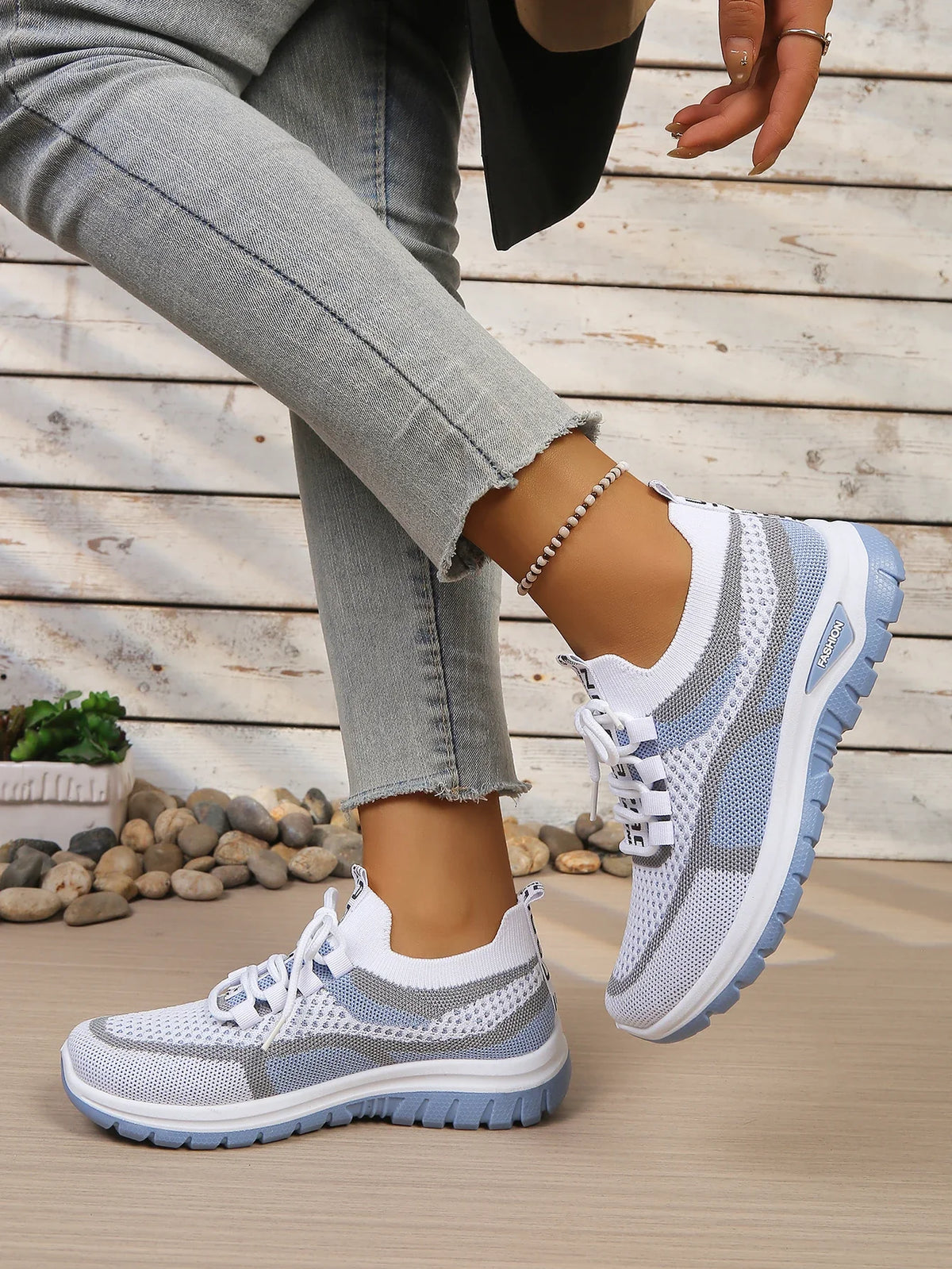 Women's Two-Tone Casual Sneakers | Lace-Up Fabric Low-Top Shoes | Summer 2026 - TrendLux Wear